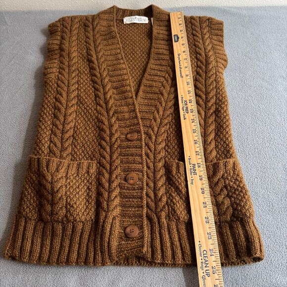 Vintage Fisherman Cable Knit Linda Allard Ellen Tracy Wool Sweater Vest P Brown - Picture 6 of 8